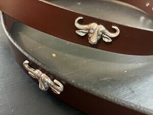 Brown Genuine Leather Belt with 4 Cape Buffalo Head Conchos Size 46